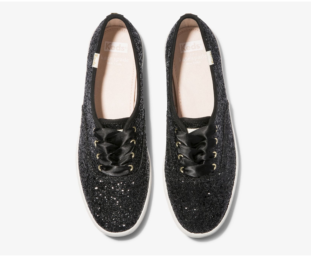 Πανινα Παπουτσια Γυναικεια - Keds Kate Spade New York Champion Glitter - Μαυρα - MAYHZ5297